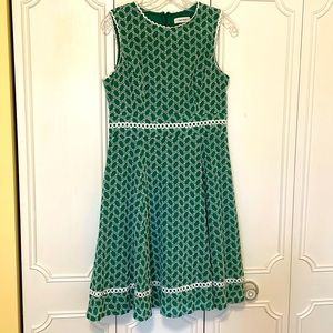 Calvin Klein Aria Cotton green eyelet fit and flare dress